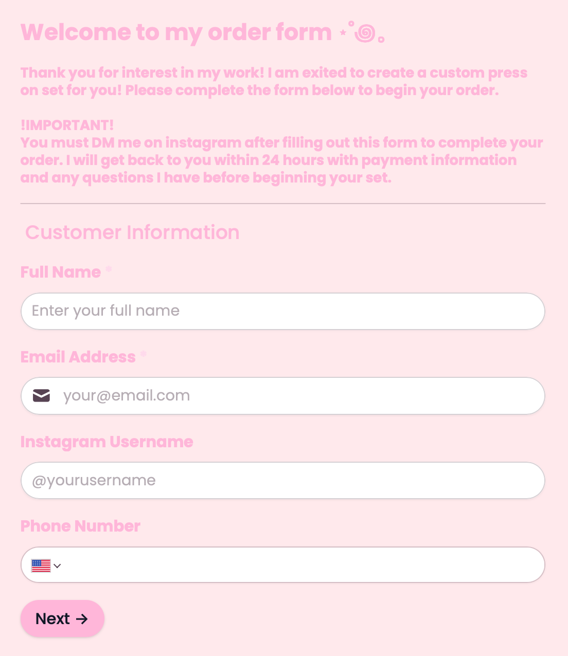 Custom nail order form ⋆˚꩜｡ּ